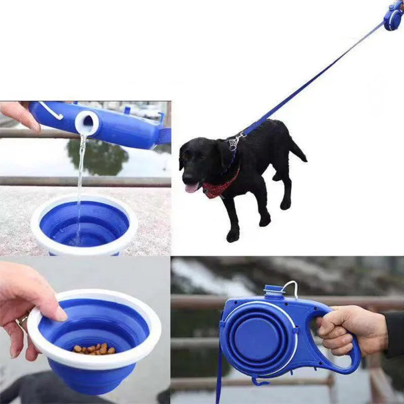 4-in-1 Ultimate Dog Leash: Durable, Retractable & Multifunctional with Built-In Bottle & Bowl