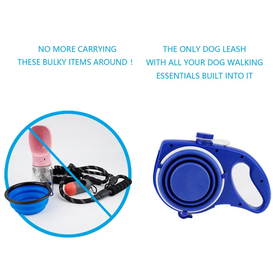 4-in-1 Ultimate Dog Leash: Durable, Retractable & Multifunctional with Built-In Bottle & Bowl